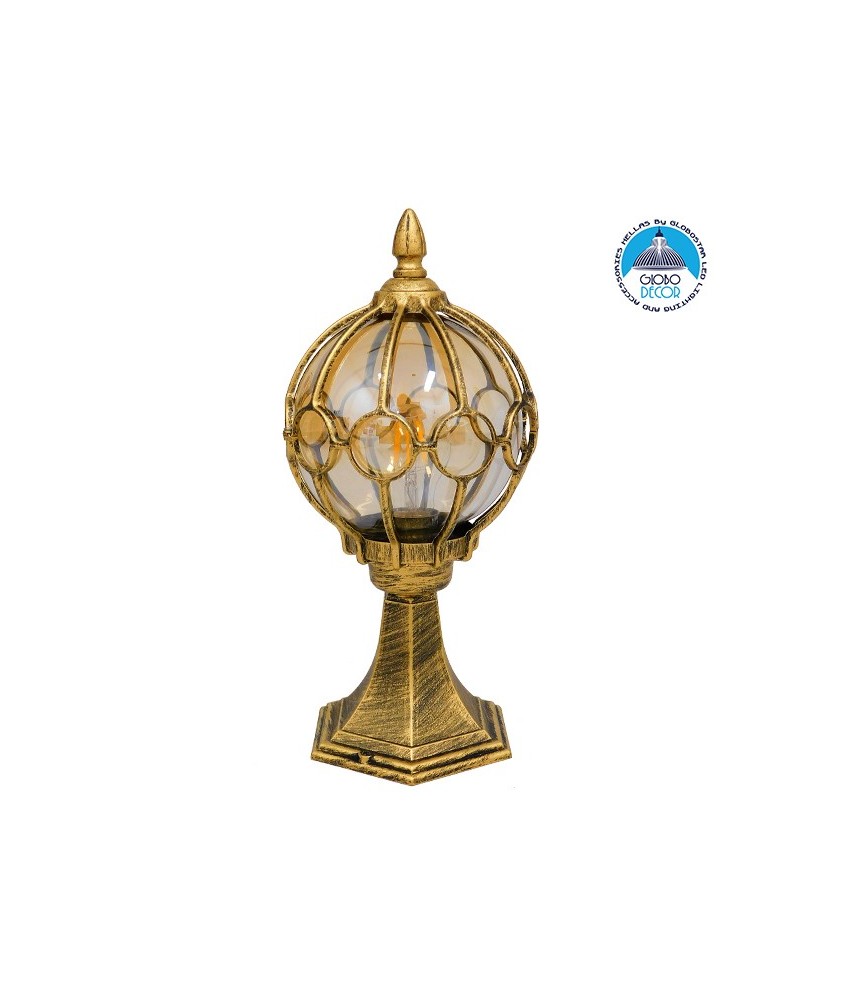 GloboStar® ETOILE 00986 Vintage Φωτιστικό Δαπέδου Μονόφωτο 1 x E27 Μπρονζέ Χρυσό Μεταλλικό Πλέγμα με Μελί Γυάλινη Μπάλα D18 x H38cm